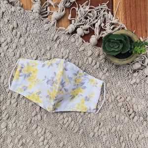 100% Handmade Face Mask| Yellow & Grey Flowers